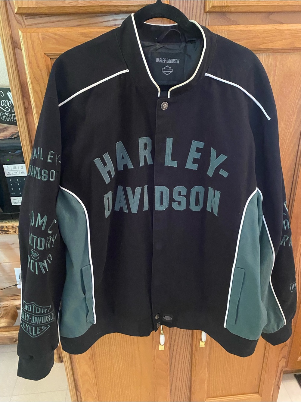 Harley-Davidson Black and Teal Varsity Bomber Jacket